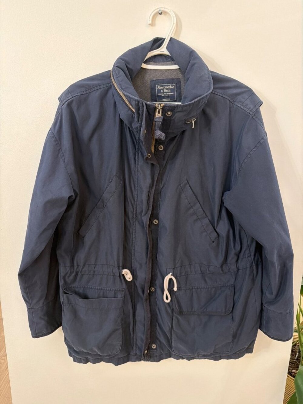 Abercrombie & Fitch Navy Blue Utility Jacket With Drawstring Waist & Pockets Siz